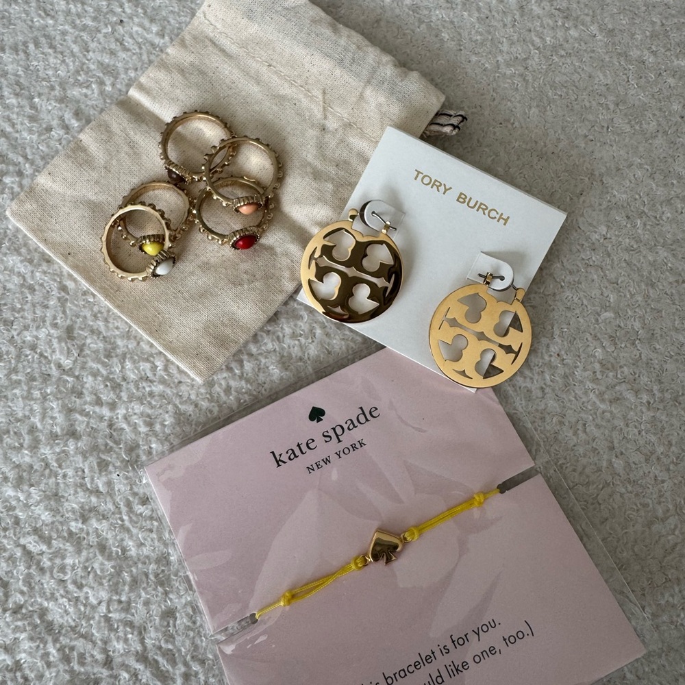 Tory Burch Gold and White Statement Earrings